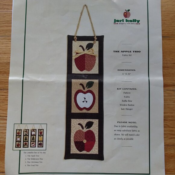 Vintage Apple Wallhanging Kit Fabric Applique 6" x 20" Retro Country Kitchen Dec - Picture 2 of 9